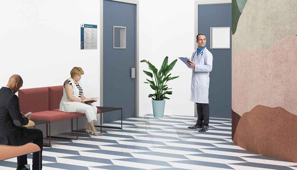 dottore all'interno di una sala ospedaliera, render